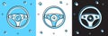 Set Steering wheel icon isolated on blue and white, black background. Car wheel icon. Vector Royalty Free Stock Photo