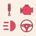 Set Steering wheel, Shock absorber, Check engine and High beam icon