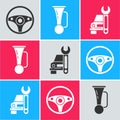 Set Steering wheel, Signal horn on vehicle and Car service icon. Vector Royalty Free Stock Photo