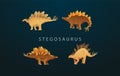 A Set Of Stegosaurus Dinosaur Characters In Cartoon Style.Four ancient prehistoric giant in different poses. Vector Illustration Royalty Free Stock Photo