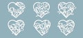 Set stencil hearts with flower magnolia. Template for interior design, invitations, etc. Vector illustration. Sticker set. Pattern