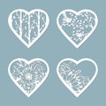 Set stencil hearts with flower. Template for interior design, invitations, etc. Image suitable for laser cutting, plotter cutting Royalty Free Stock Photo