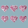 Set stencil hearts with patterns of leaves and flowers. Template for interior design invitations etc. Vector illustration.