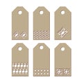 Set stencil labels with a carved pattern on a white background