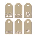 Set stencil labels with a carved pattern on a white background