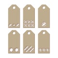 Set stencil labels with a carved pattern on a white background