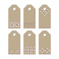 Set stencil labels with a carved pattern on a white background