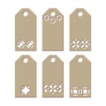 Set stencil labels with a carved pattern on a white background