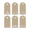 Set stencil labels with a carved pattern on a white background
