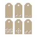 Set stencil labels with a carved pattern on a white background