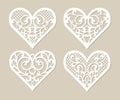 Set stencil lacy hearts with carved openwork pattern Royalty Free Stock Photo