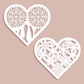 Set stencil lacy hearts with carved openwork pattern. Template for interior design, layouts wedding cards, invitations Royalty Free Stock Photo