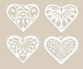 Set stencil lacy hearts with openwork pattern Royalty Free Stock Photo