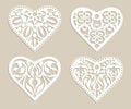 Set stencil lacy hearts with openwork pattern Royalty Free Stock Photo