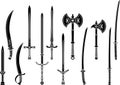 Set of stencils of fantasy swords and axes Royalty Free Stock Photo