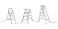 Set of stepladder, steps, construction ladder one line art. Continuous line drawing of repair, professional, hand