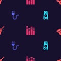 Set Stereo speaker, Electric plug, Music equalizer and bass guitar on seamless pattern. Vector Royalty Free Stock Photo
