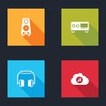 Set Stereo speaker, Guitar amplifier, Headphones and Music streaming service icon. Vector Royalty Free Stock Photo