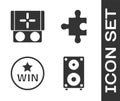 Set Stereo speaker, Portable video game console, Medal and Piece of puzzle icon. Vector