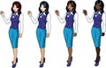 Set of 4 stewardesses in blue