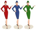 Set of 3 Stewardesses Dressed In Uniform With Color Variants