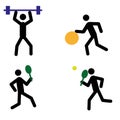 a set of stick figures of a person engaged in various sports