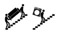 Set of stick figures, professional movers and parcel delivery, vector illustration Royalty Free Stock Photo