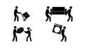 Set of stick figures, professional movers and parcel delivery, vector illustration Royalty Free Stock Photo