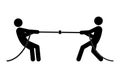 Set of stick figures tug of war, flat vector illustration Royalty Free Stock Photo