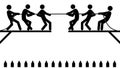 Set of stick figures tug of war, flat vector illustration Royalty Free Stock Photo