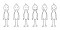 Set of stick man figures with different emotions, happy, sad, dissatisfied, anxious, exhausted. Stickman vector illustration Royalty Free Stock Photo