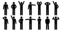 Set of stick people in different poses isolated on white background. Simple design stick figures. Black and white Icon or logo. Royalty Free Stock Photo