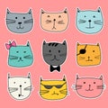 Set Of Sticker, Cute Cat Vector For Kids. Royalty Free Stock Photo