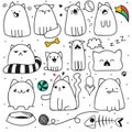 Set of 11 sticker doodle cats different emotions. Cat handmade Royalty Free Stock Photo