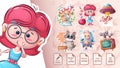 Set sticker - elephant, girl, cow, raccoon, lamb, mose