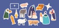 Set of Sticker Gifts Of Magi Biblical Scene with Three Wise Men Brought Gifts of Gold, Frankincense And Myrrh