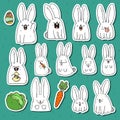Set 12 sticker rabbit doodle with different emotions. Rabbit Handmade