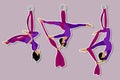 Set. Stickers Aerial with silk ribbon and hammock. Girl. Aerial Yoga. Stretching exercises