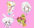A set of stickers anime characters watercolor