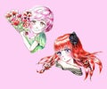 A set of stickers anime characters watercolor