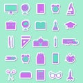 Set of stickers back to school. Educations icons on a green background