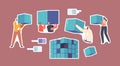 Set Of Stickers Big Database Storage Management. Tiny Web Technicians Characters Using Network Data Base Interface Royalty Free Stock Photo