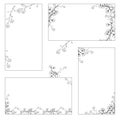 A set of stickers, business cards with hand drawings of black and white Ginkgo branches with leaves. Vector isolated.