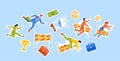 Set of Stickers Business Characters Falling Over An Obstacles During Race. Men and Women Stumble and Jump over Barriers Royalty Free Stock Photo