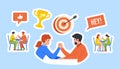 Set Of Stickers With Business People Engaged In An Arm-wrestling Match, Displaying Strength Vector Illustration Royalty Free Stock Photo