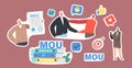 Set of Stickers Businesspeople Characters with MOU Documents, Pile of Memorandum of Understanding Documentation