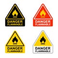 Set of stickers caution flammable. flat vector