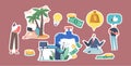 Set Stickers Character at Huge Tap with Money Flow. Freelancer under Palm, Stock Market Investing, Online Monetization