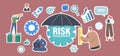 Set Stickers Characters Admit, Identify, Measure and Implement Risk Management Business Strategy. Businessman, Umbrella