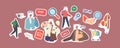 Set of Stickers Characters Shopping in Mall with Security Camera Surveillance Cctv System. Store Visitors Identification Royalty Free Stock Photo